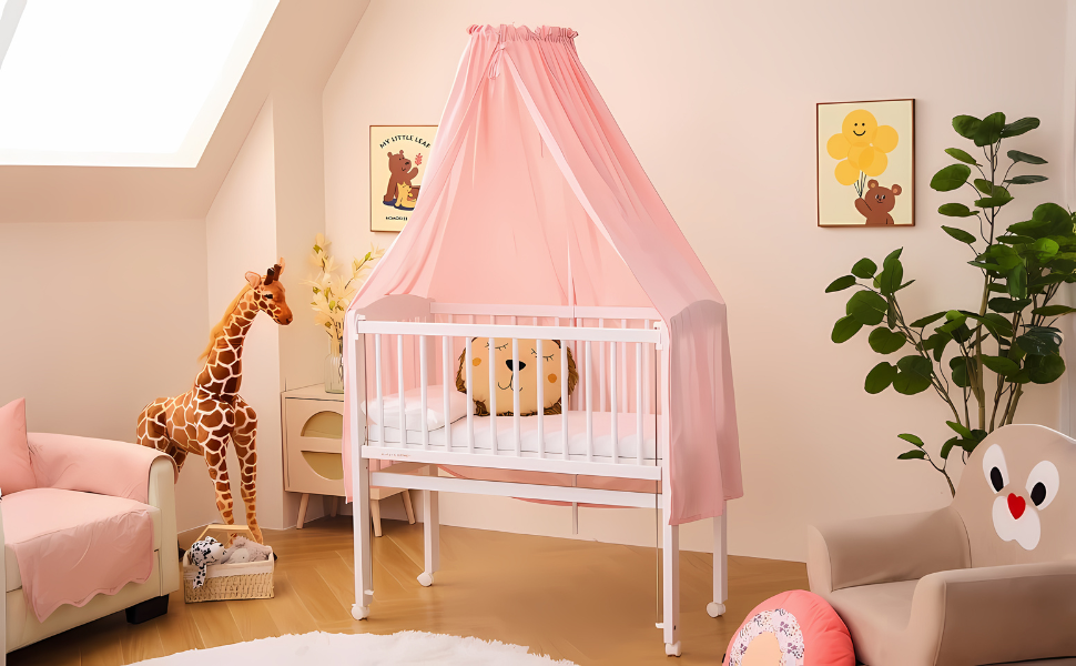 Балдахін для дитячого ліжечка ALAVYA HOME, рожевий, 100% органічна бавовна, GOTS, з тримачем, москітна сітка, 150x240 см