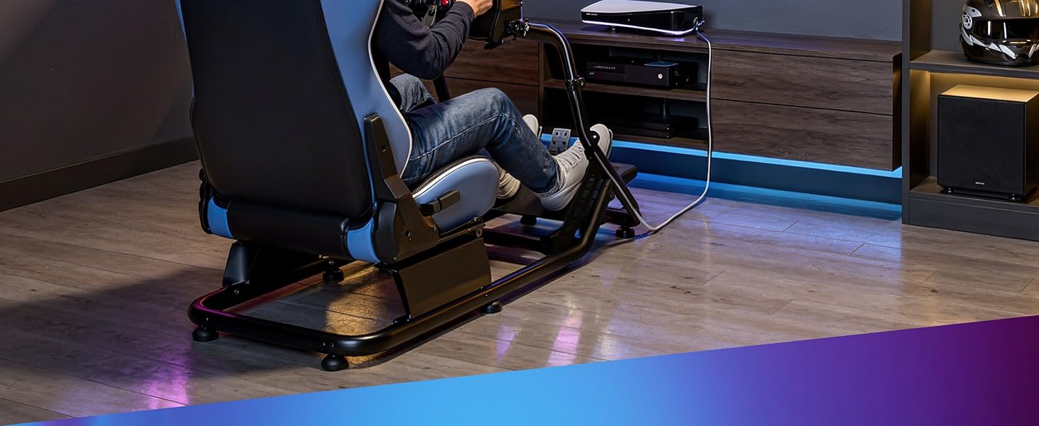 Ігровий симулятор Sim Racing Cockpit tectake® для Fanatec, Logitech, Thrustmaster, регульоване гоночне крісло GT-Style, сталевий каркас, до 120 кг, чорний