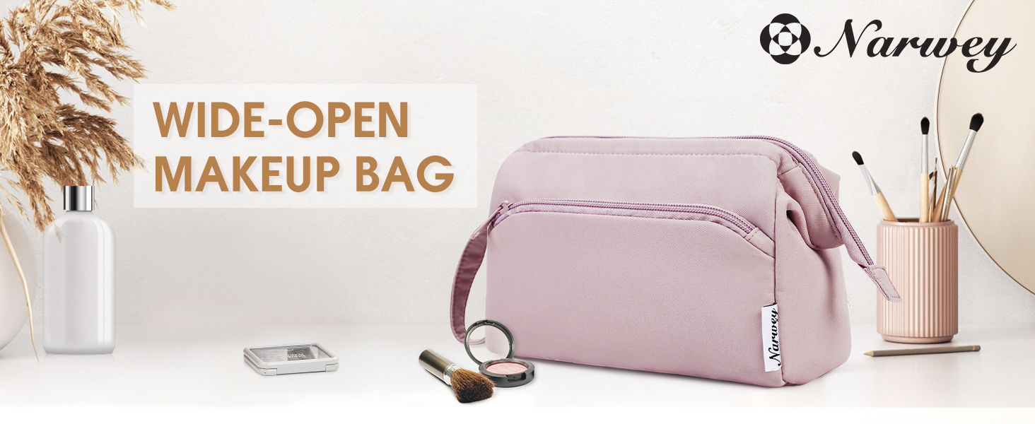 Косметичка для жінок Narwey: дорожня, велика, з широким відкриванням (сіро-блакитний)