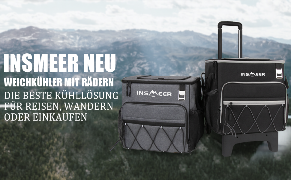 Сумка-холодильник INSMEER 40L з колесами, для пляшок, водонепроникна, чорна - для пляжу, кемпінгу, пікніка, покупок