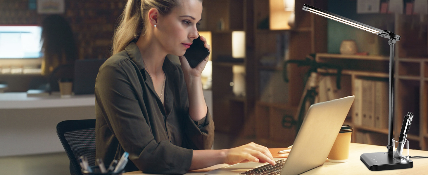 iVict LED лампа для столу з двома регульованими важелями, сенсорне керування, 5 режимів яскравості, таймер автовимкнення на 45 хвилин, USB-порт для зарядки, функція пам'яті, для дітей, білий (чорний)