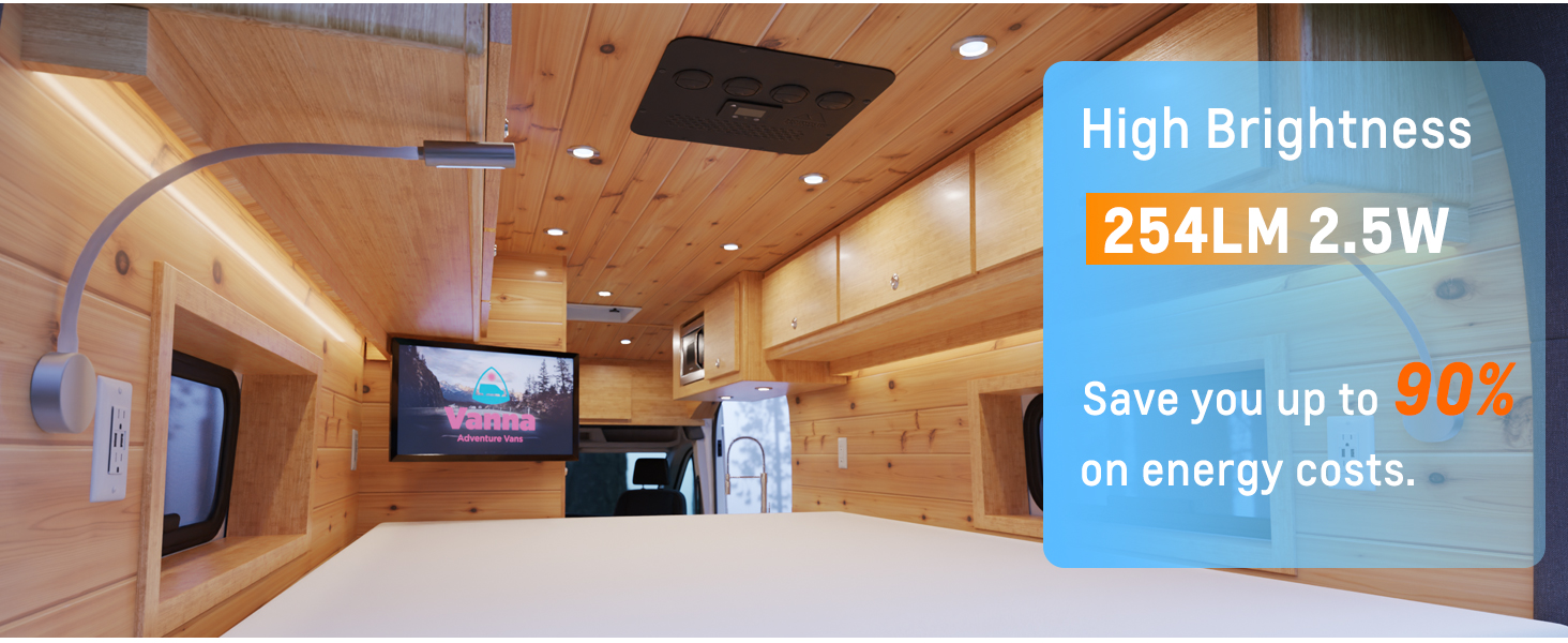 Світлодіодна лампа для кемпера Acegoo 12V/24V з USB зарядкою, червоним нічником, димуванням та гнучким кронштейном