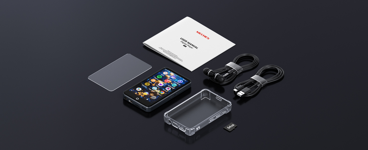 MP3 плеєр Mechen 96GB Android 13 з Wi-Fi, Bluetooth, Spotify, FM радіо, сенсорний екран 4 дюйми. Підтримка Amazon Music, Deezer, Audible, Play Store