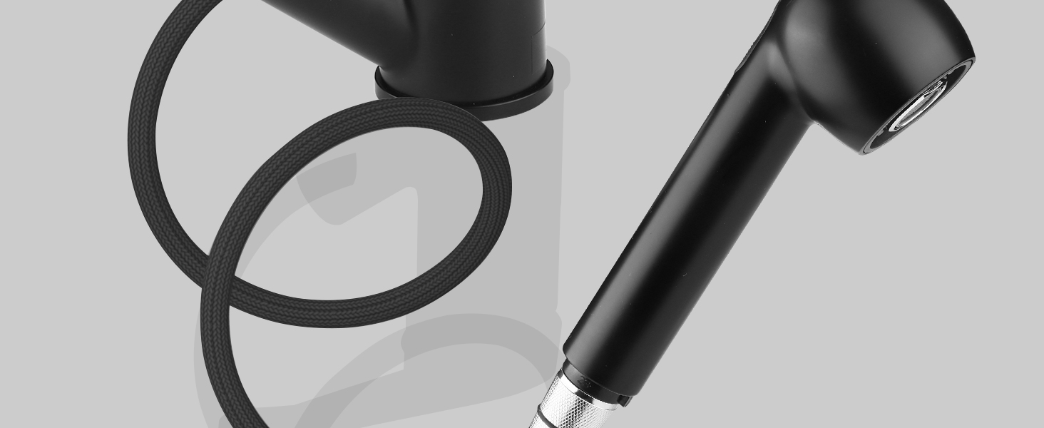 Висувна кухонна змішувач BONADE з двома виходами для води, поворотна на 360°, чорний