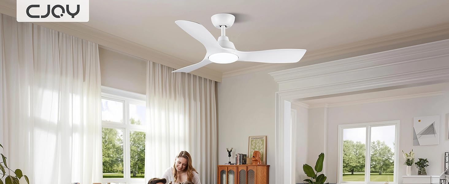 Стеляний вентилятор CJOY з підсвіткою, 107 см, з пультом керування, DC, тихий, з функцією реверсу, пам'ять 3CCT, диммування, 6 швидкостей, таймер для спальні, білий