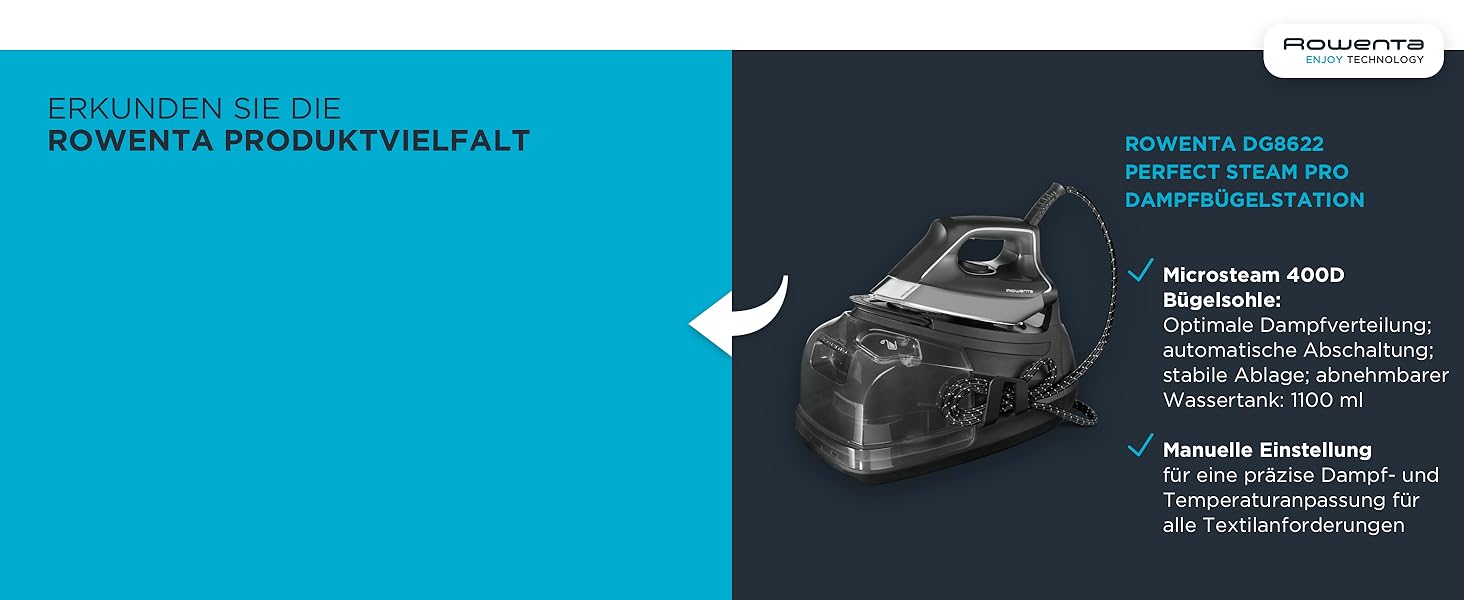 Станція парогенератора Rowenta Steam Pro DG7621, 6.2 Bar, 310 г/хв, 1.1 л, компактний дизайн, блакитно-чорний