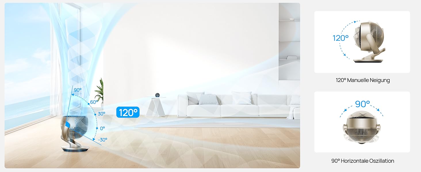 Dreo Lynx S Gold: Тихий розумний вентилятор для дому та офісу, 21 м, 4 швидкості, 5 режимів, таймер 12 год, осциляція