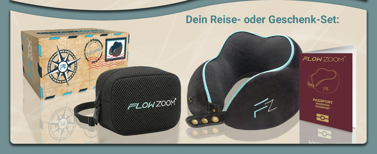 Подушка для шиї FLOWZOOM Dream Pro з додатковою бічною підтримкою та регульованим кріпленням на липучці - подушка для подорожей у літак з піною з пам'яті - з чохлом та подарунковою упаковкою - Чорний