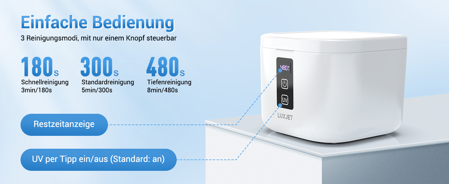 Ультразвуковий очищувач 48000Hz з УФ-дезінфекцією для зубних кап, брекетів, протезів та ювелірних виробів - 300 мл, 24 Вт