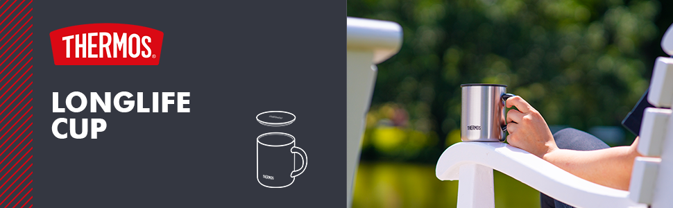 Термос-чашка з нержавіючої сталі Longlife Cup 350 мл з кришкою, для кави та напоїв, зберігає тепло, ідеально для офісу та кемпінгу