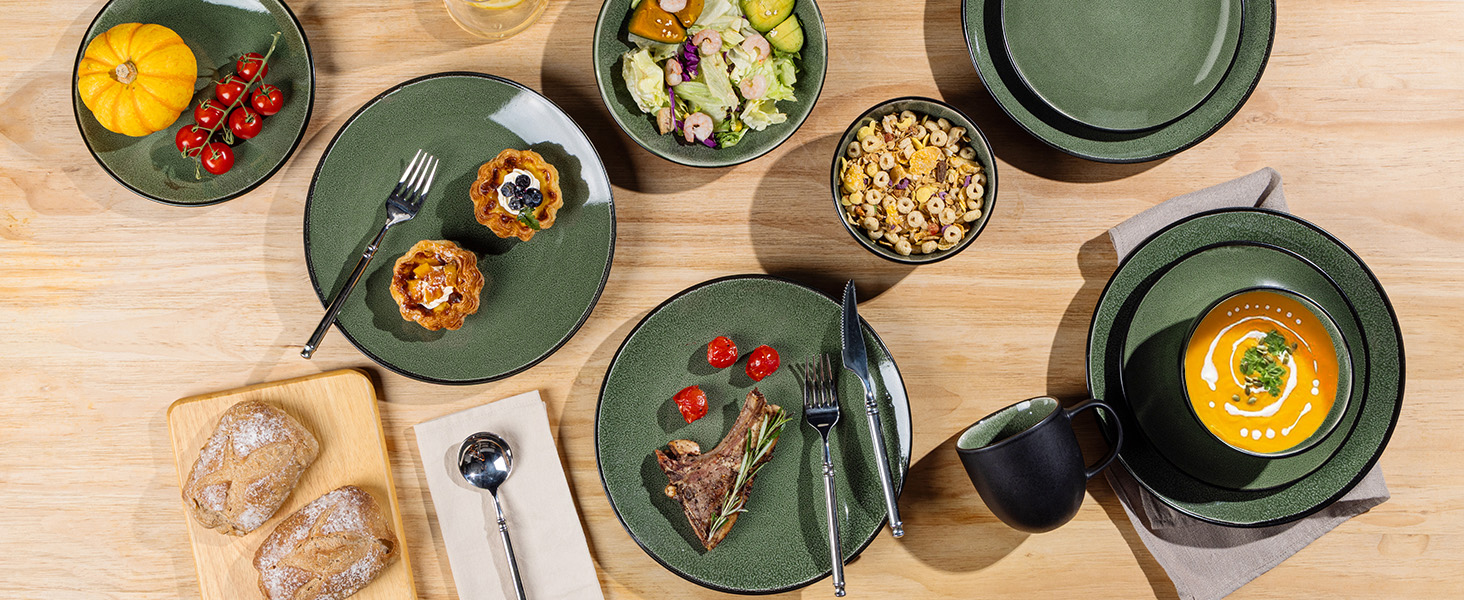 Набір посуду GBhome з реактивної глазурі для 6 осіб (18 предметів), ручна робота, кераміка, безпечний для мікрохвильовки та посудомийної машини, набір тарілок та мисок