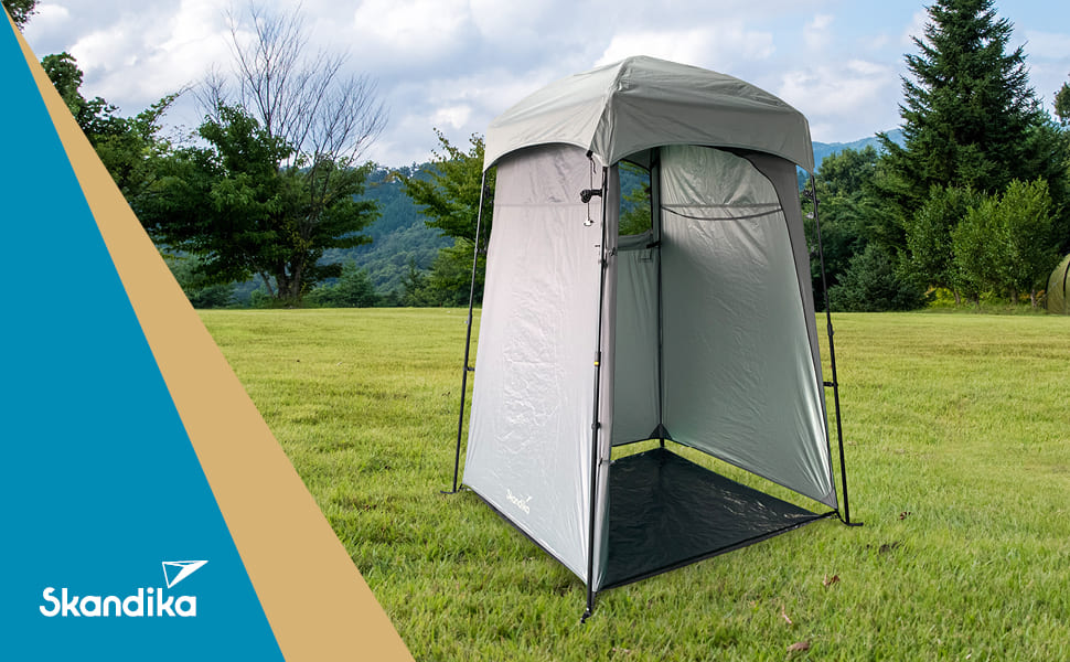 Skandika Camping Shower Tent | Changing Tent with 210cm Height, Silver-Coated, Private, Separate Ground Sheet, Coverable Window with Mosquito Net, Shower Attachment | Toilet Tent (Quick Setup)