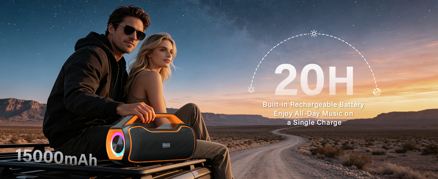 Bluetooth колонка портативна 120W помаранчева з басами, водонепроникна IP65, підтримка DSP/TWS/AUX/TF/BT5.4 для вечірок та пляжу