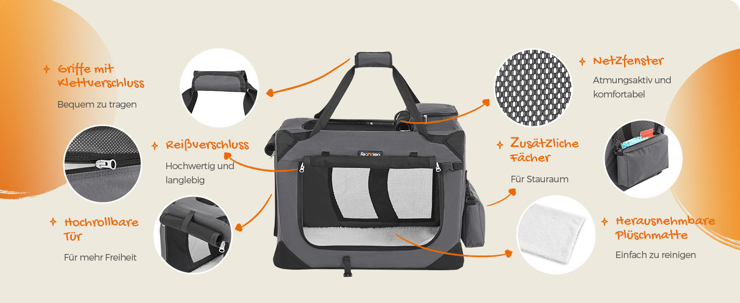 Клітка для собак Feandrea, переноска для собак, середнього розміру, сіра, 60 x 42 x 42 см