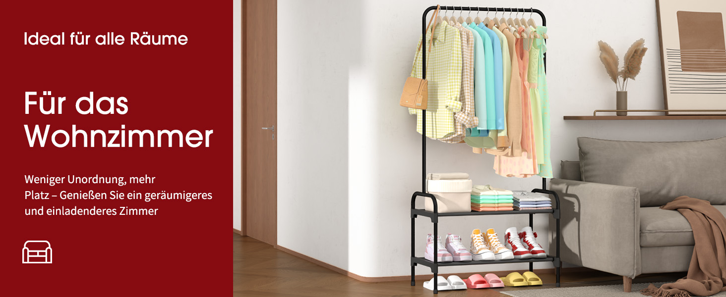 Стійка для одягу з полицею для взуття, чорна, 74 x 30 x 150 см