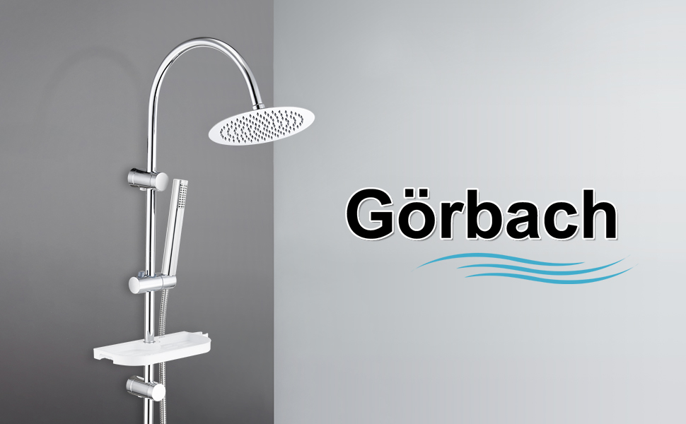 Душова система Görbach з тропічним душем 20x20 см, поличкою, без змішувача, хромована