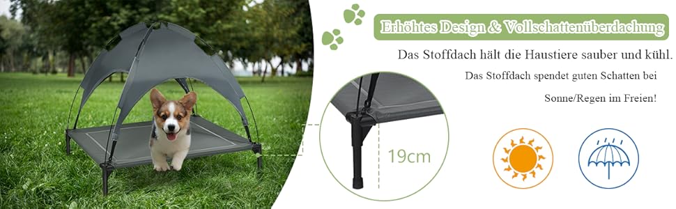 Підвищене ліжко для собак GYMAX знімним тентом, вологостійке та дихаюче, 90x81x86 см