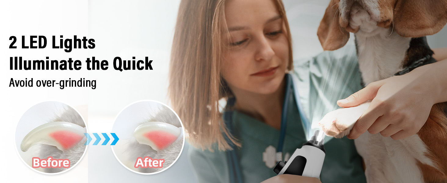 Шліфувальник кігтів для собак Casfuy Smarter Krallenschleifer 6-ступінчатий – 50% потужніший, з 2 LED-лампами, тихий, акумуляторний, для собак та котів великих, середніх та малих порід, білий