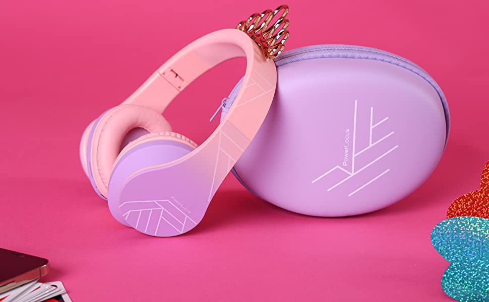 Дитячі навушники PowerLocus Bluetooth з обмеженням гучності 85dB, складні, з чохлом, Over-Ear, бездротові та провідні з мікрофоном, Micro-SD для телефону, ПК, планшета, зелені (Принцеса)