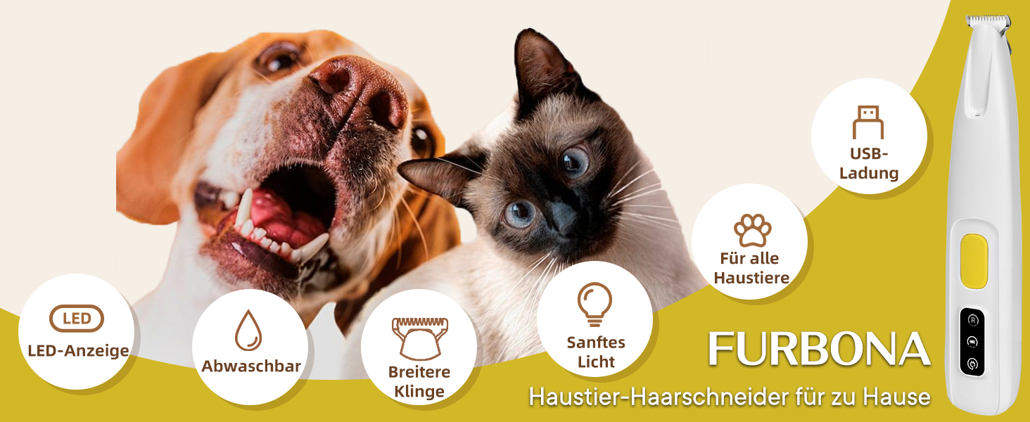 Триммер для собак та котів Pfotentrimmer з LED-підсвічуванням – 18 мм, тихий (35 dB), водонепроникний, акумуляторний – для лап, вух, обличчя та хвоста (білий)