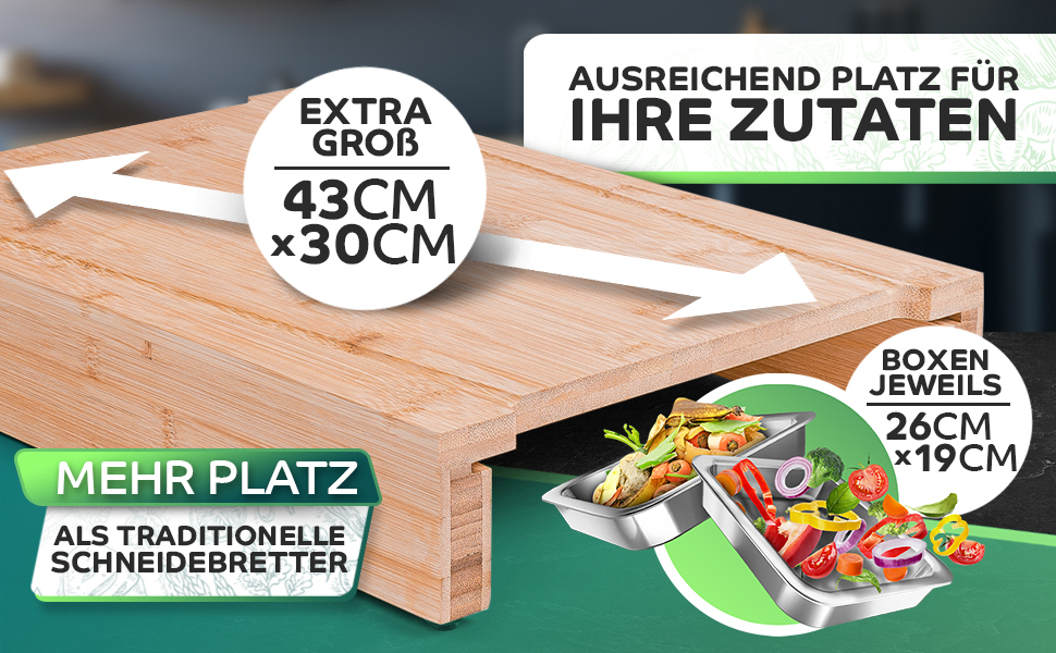Loco Bird Cutting Board Wood with Catch Basin - Cutting Board with Stainless Steel Bowl - Bamboo Cutting Board Wood, Large Wooden Board Kitchen - Large Cutting Board - Kitchen Board, Wooden Cutting Boards, Board