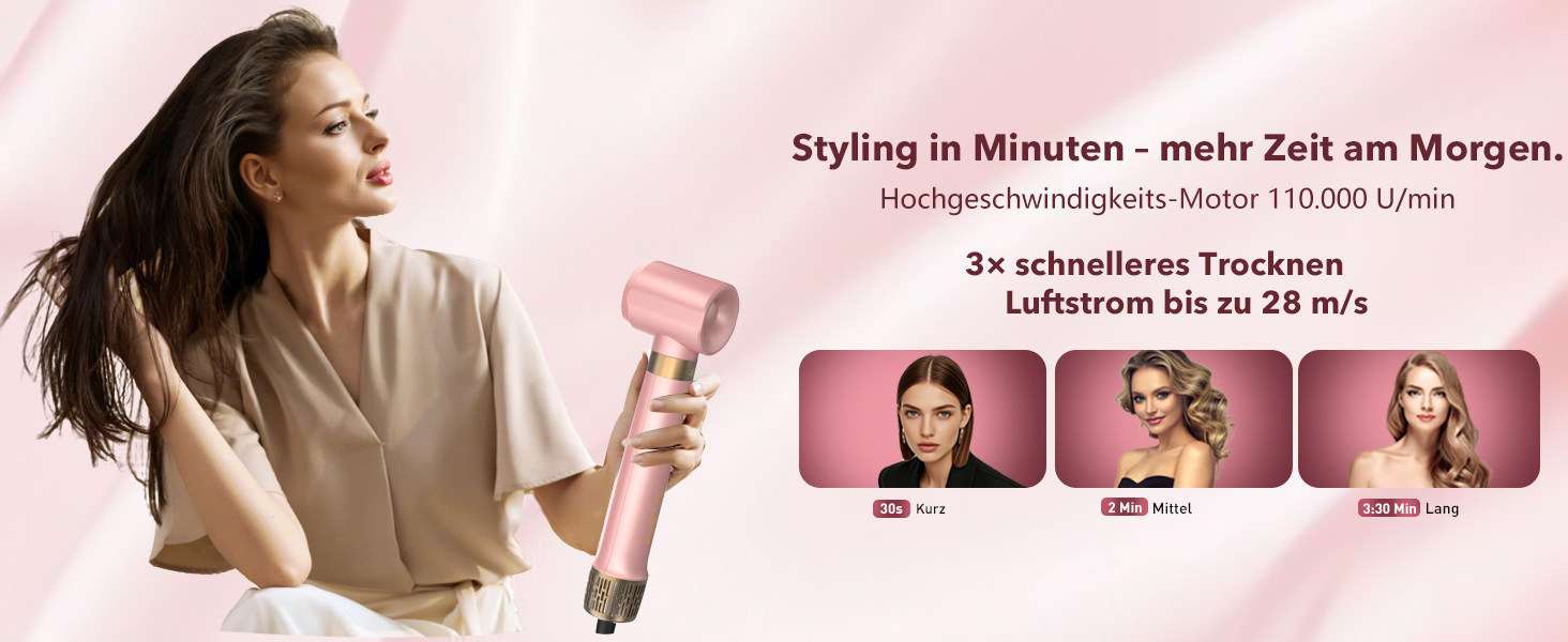 Airstyler 6-в-1: Фен, стайлер, локони, випрямлення. Рожевий колір.