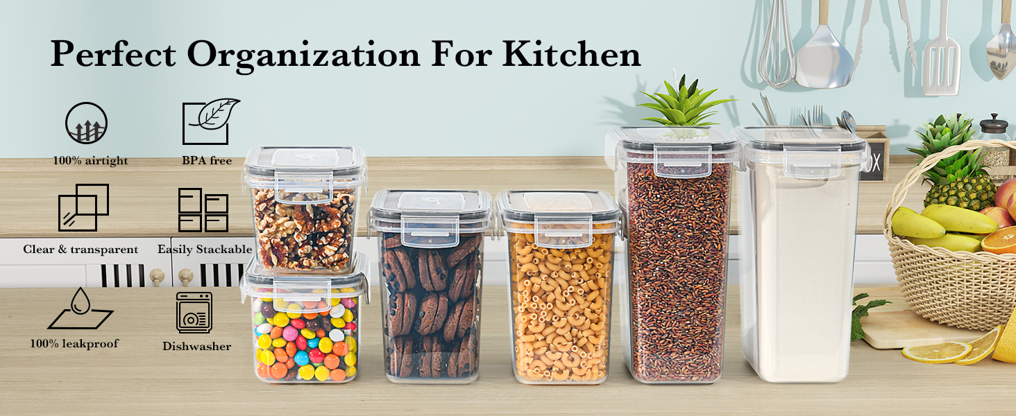 Набір контейнерів для зберігання GoMaihe 24 шт. з кришкою: герметичні контейнери для продуктів з етикетками та маркером | Коробки для зберігання на кухню для мюслі, борошна, кукурудзяних пластівців та цукру | Без BPA | Можна мити в посудомийній машині, чорний - Набір 24 шт.