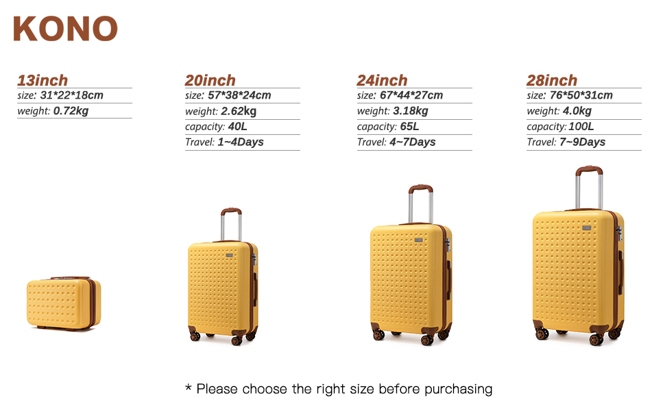 Чохол-валіза KONO, валіза на колесах, ручна валіза 67*44*27 см, ABS, 8 коліс, TSA-замок, блакитний (жовтий), 2 шт.