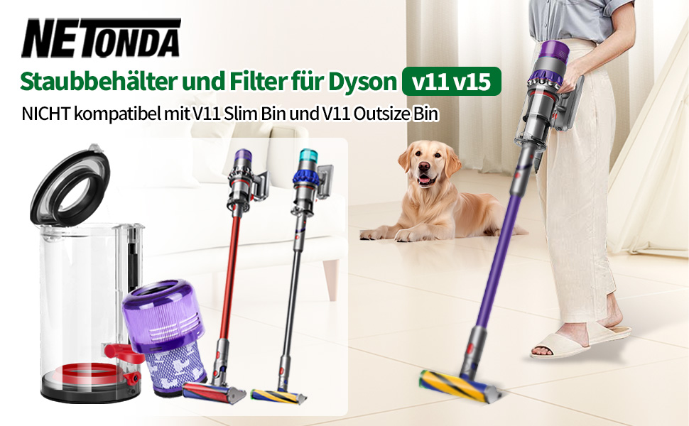 Dyson V11 V15 Dust Bin & Filter Replacement Parts - Compatible with SV14, SV15, SV17, SV22, SV28 - Fits Part Numbers 970050-01 & 965443-01