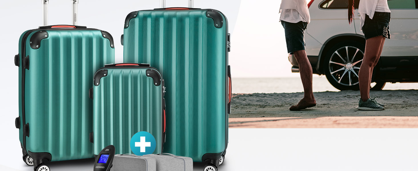 Набір валіз Monzana® 3шт. Зелений - M-L-XL з замком, органайзером та вагами - з гелевими ручками, подвійними колесами, підставкою, валіза-тележка, валіза з жорстким корпусом, багажний набір