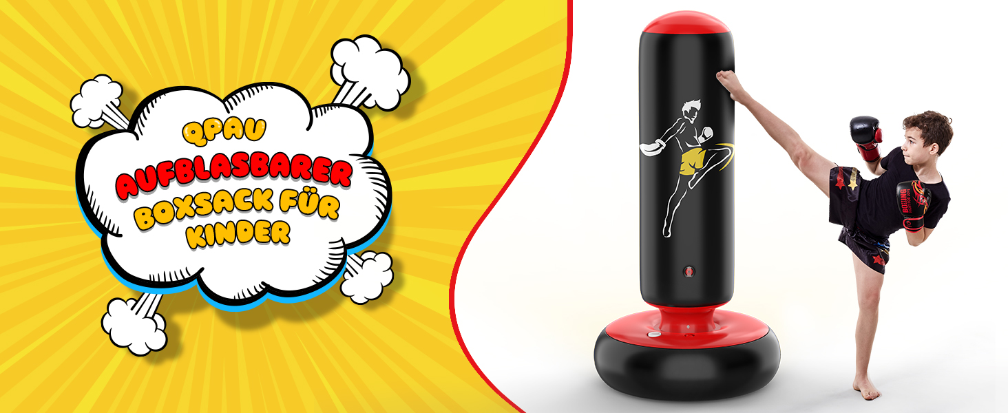 Дитячий боксерський мішок QPAU з рукавичками, надувний, 168 см, для хлопчиків та дівчаток 6-12 років, блакитний