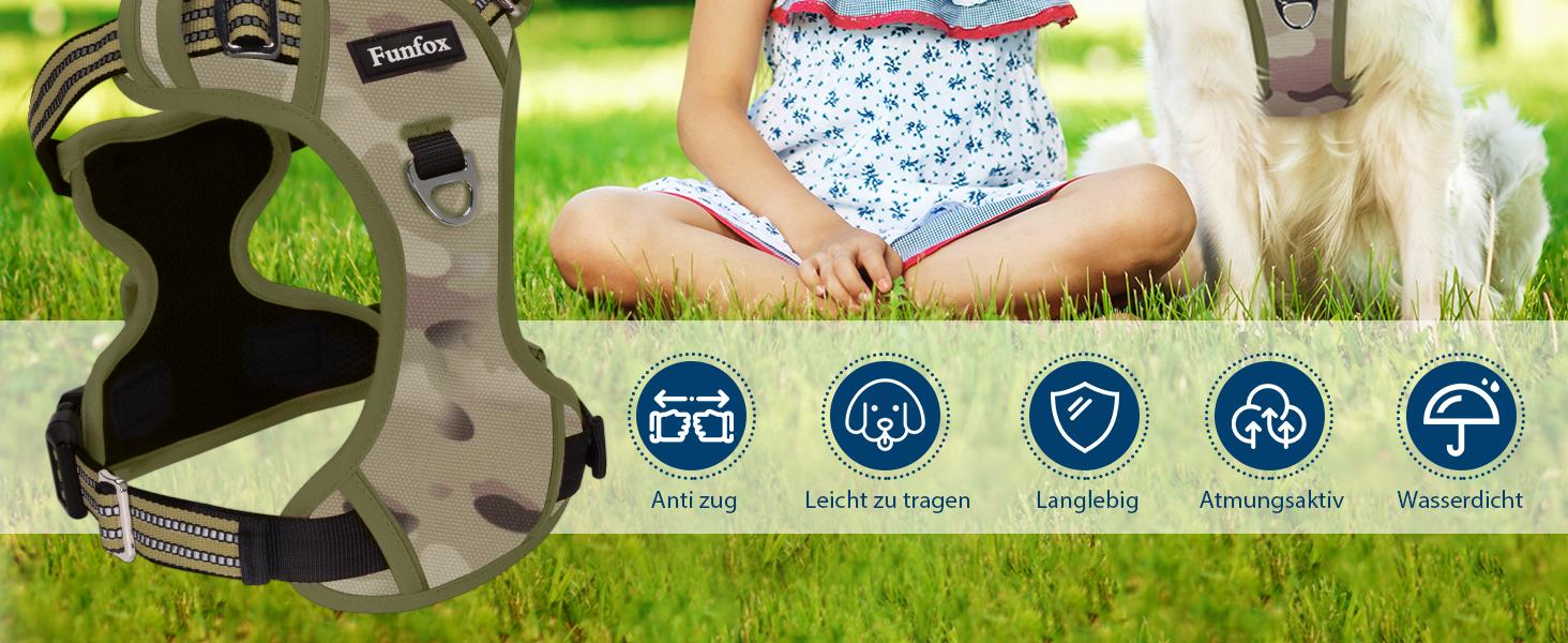 Шлейка для собак середніх порід Funfox, анти-тягу, з ручкою, світловідбиваючі смуги, без коміра, для собак середнього розміру (S, оливковий)