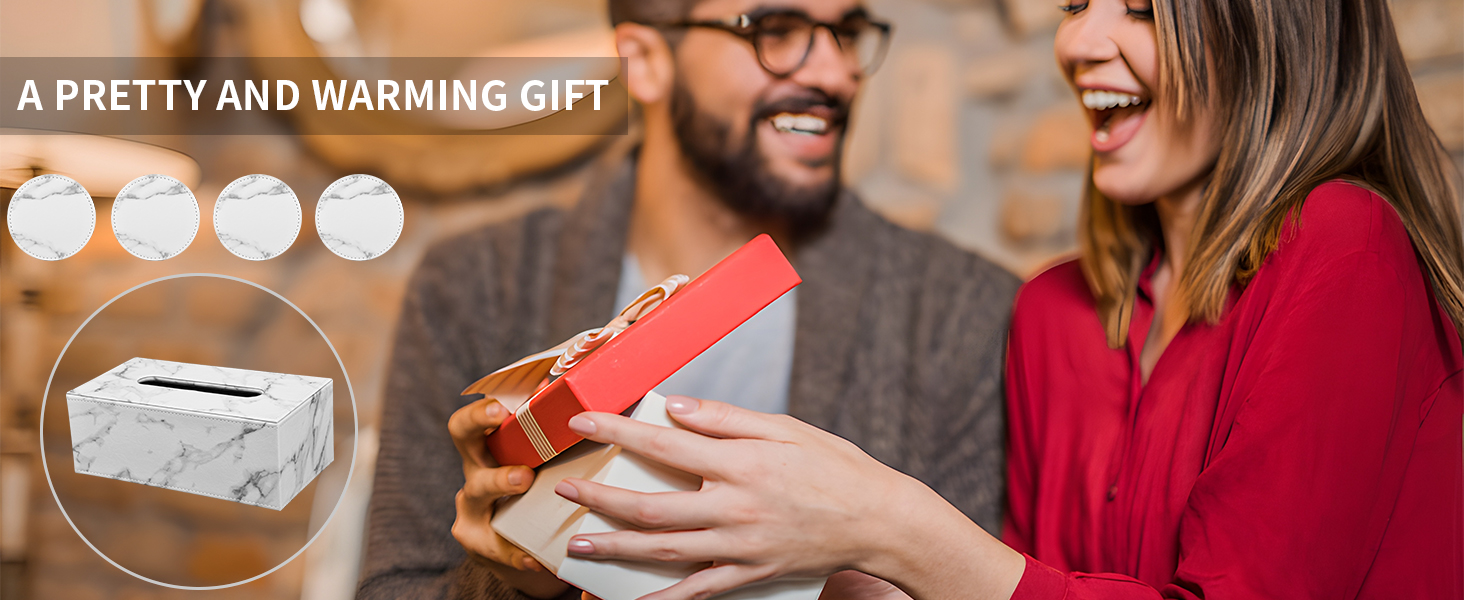 Скляниця для серветок з PU шкіри, 25x13,5x9,5 см, з 4 підставками (мрамор)