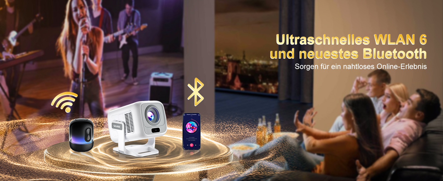 Mini проєктор Salange 2026,8K з Android, WiFi 6, Bluetooth 5.4, авто-корекція Keystone, портативний, для дому та на вулицю, 270° обертання, білий (Sala260max)