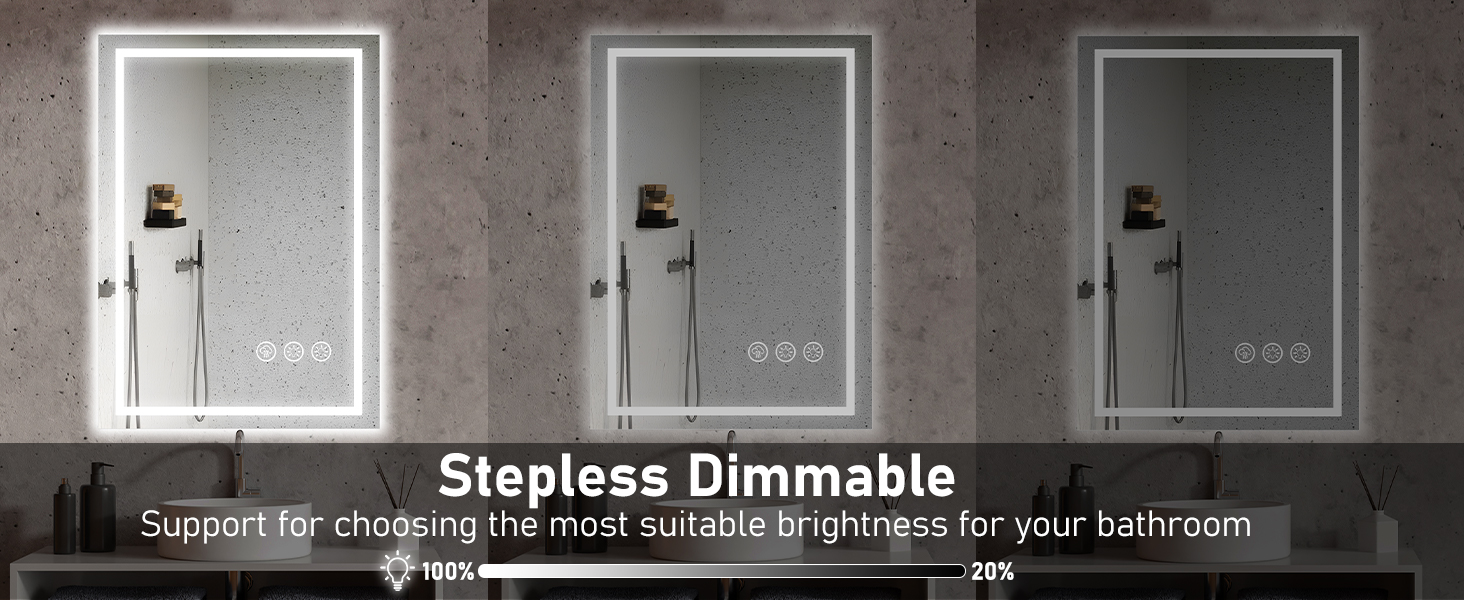 Дзеркало для ванної кімнати 50x70 см з LED-підсвічуванням, антизапарювання, диммування, 3 кольори світла