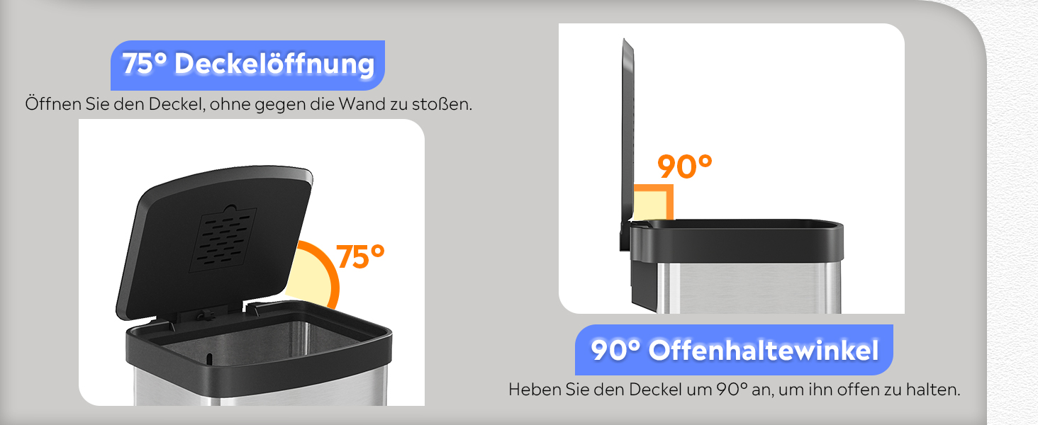 Відро для сміття WLIVE з нержавіючої сталі, 55L, з м'яким закриттям, для кухні, спальні, офісу, срібний