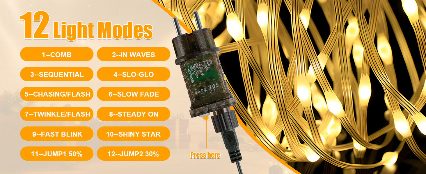 Гірлянда світлодіодна Gresonic 100/200/300/400 LED, струмопровідна, для дому та саду, тепле біле світло, 100 LED