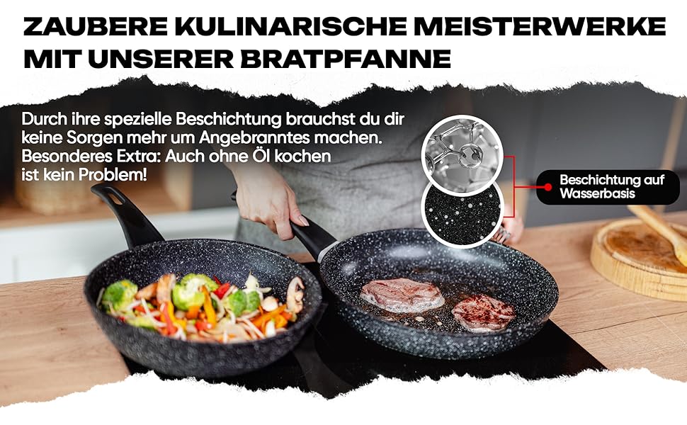 Сковорода HARMONY HUB 28 см з антипригарним покриттям – індукційна сковорода з індикатором нагріву, для всіх типів плит, довговічна, без PFOA, чорна