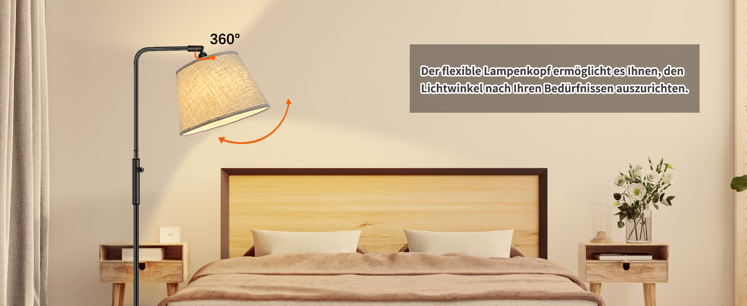 LED торшер Fortand з регулюванням яскравості, тканинний абажур, 3 колірні температури (3000K-6500K), поворотний та підлоговий вимикач