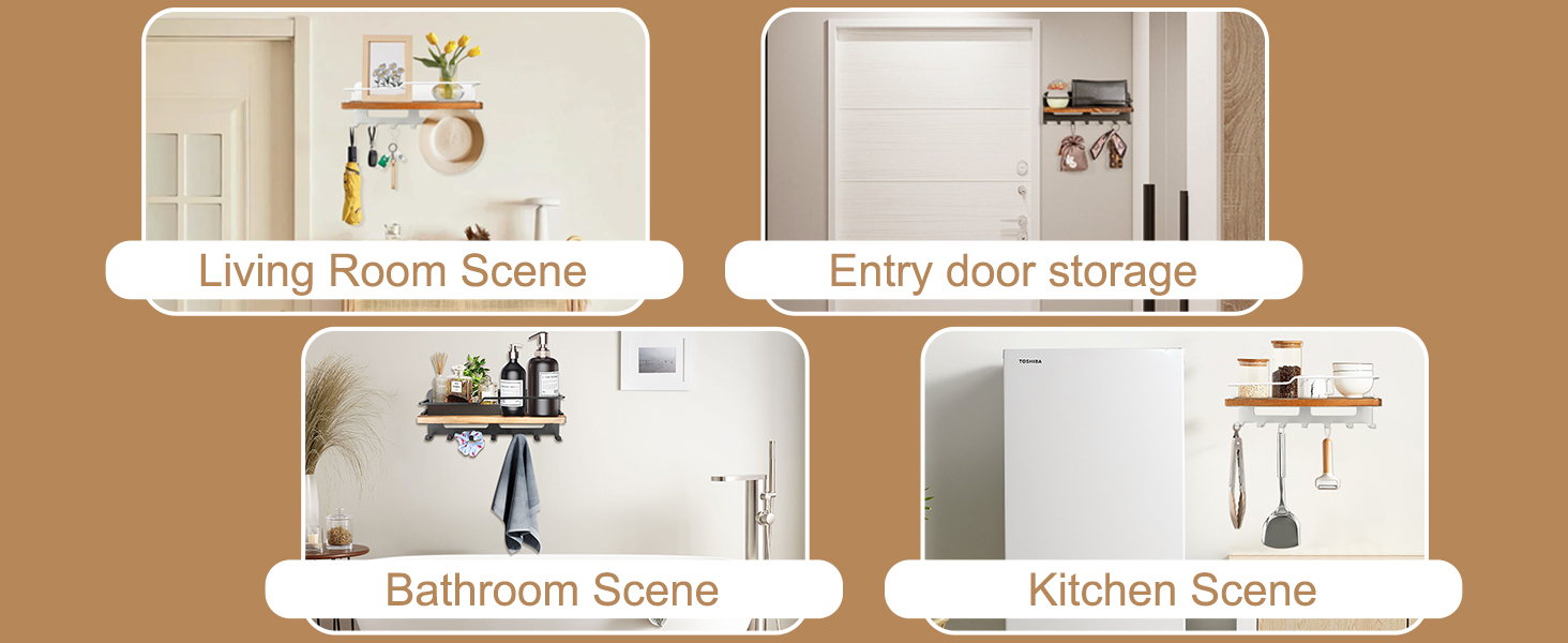 Дерев'яне ключове дошка JiangLin з полицею, декоративний тримач для ключів, настінна організація для ключів з 7 гачками, для входу, коридору, вітальні, чорний