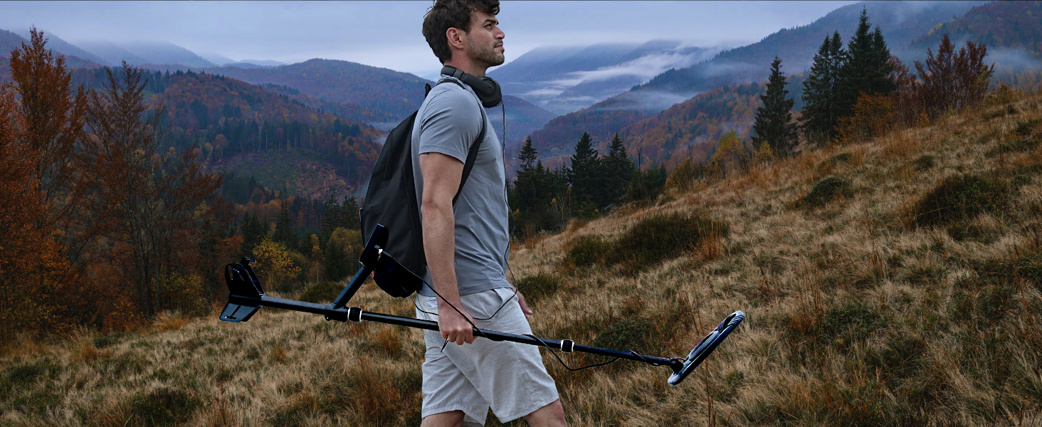 Металошукач SUNPOW – професійний, 5 режимів, для дорослих, з Pinpointer, водонепроникний IP68, 30см котушка, 2x HD LCD дисплей, DSP-чип, регульована штанга, міцна спіральна структура, повний комплект OTMD14