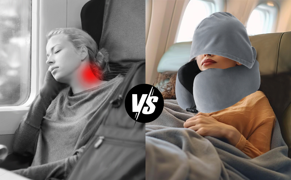 Подушка для шиї Memory Foam | Подушка для подорожей в літак з 95% захистом від світла, регульована, для офісу та сну на боці (Темно-синій)