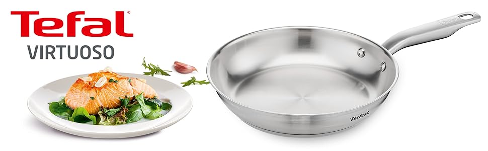 Сковорода Tefal Virtuoso Edelstahl 24 см, нержавіюча сталь, для індукції, довговічна, з якісними ручками, легке очищення
