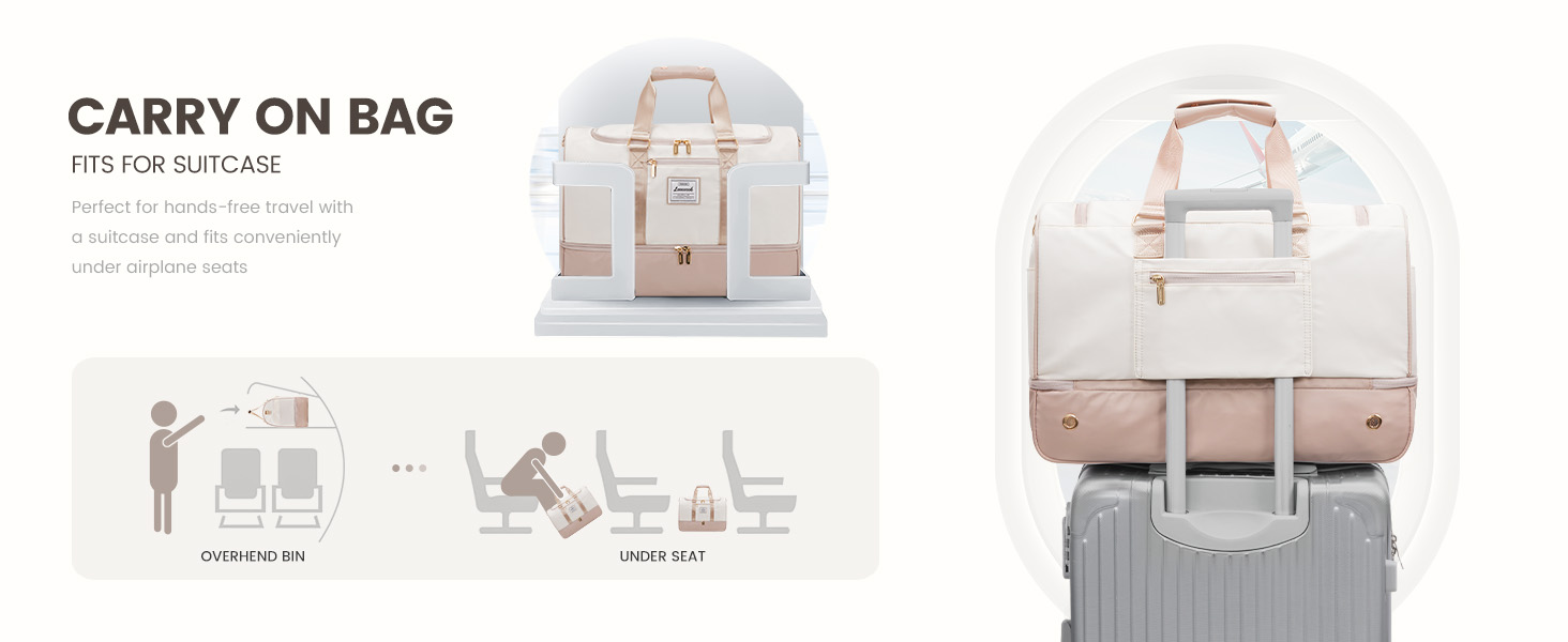 Сумка-мішок LOVEVOOK для подорожей, 37L, жіноча, для ручної поклажі, weekender, з органайзером для косметики, відділенням для взуття та вологонепроникним кишеням, водонепроникна спортивна сумка, пляжна сумка, для відпочинку, авіаперельотів, кемпінгу, M, Khaki-beige