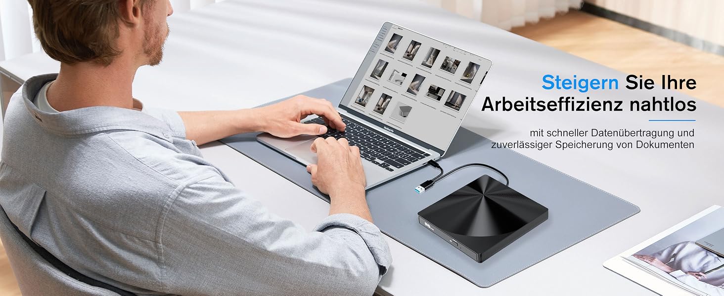Зовнішній USB 3.0 та USB-C CD/DVD привід varkda для ноутбука та ПК, портативний DVD-плеєр та записник (RW/ROM), сумісний з Windows, macOS, Linux, чорний