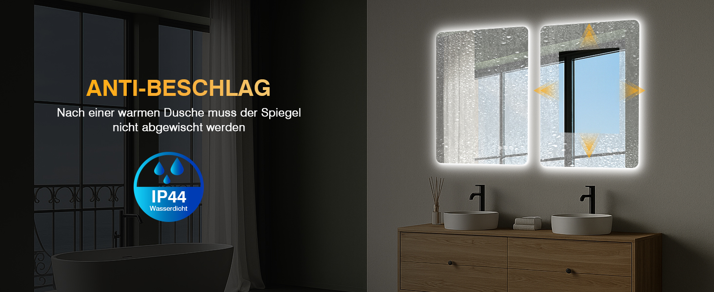 Дзеркало для ванної кімнати з підсвічуванням 50 x 70 см, LED дзеркало з протизапарюючим покриттям, 3 кольори світла, регулювання яскравості, прямокутна форма, сенсорне управління, функція пам'яті, горизонтальне/вертикальне кріплення, без рамки