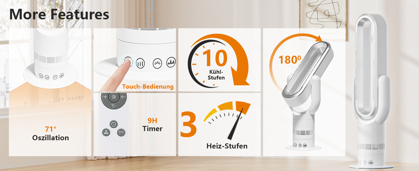 Безлопатевий вентилятор-нагрівач TP18Pro 2-в-1: охолодження та обігрів, 10 режимів охолодження, 3 - обігріву, пульт та сенсорне керування, тихий DC-двигун