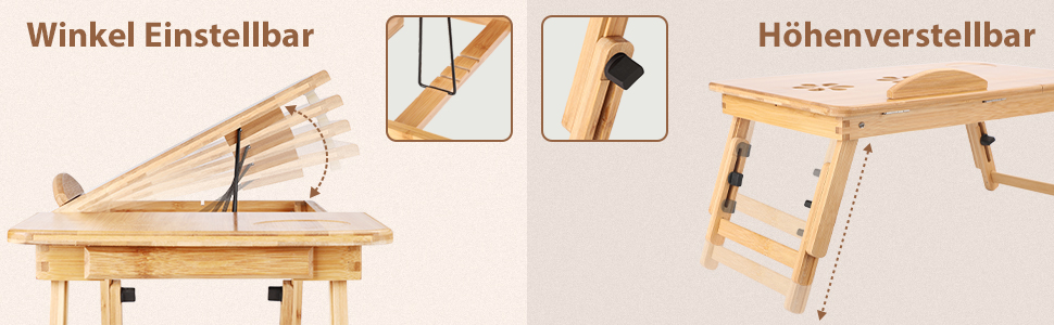 Столик для ноутбука 50x30 см з бамбука з ящиком та вентиляційними отворами | Столик для ліжка, колін