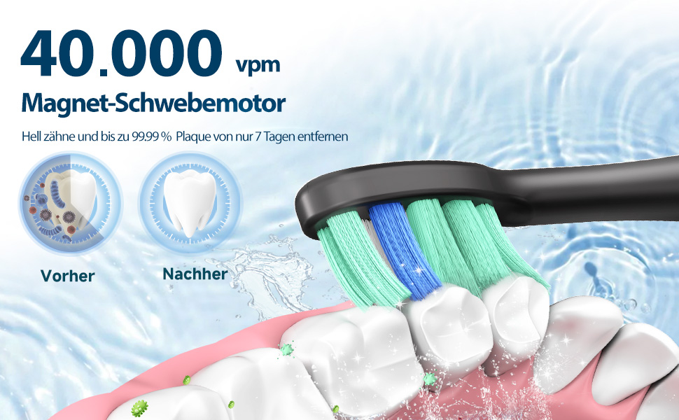 Електрична звукова зубна щітка для дорослих з відбілюючим ефектом - Ultraschall Zahnbürste з 8 насадками, 5 режимами чищення та кейсом для подорожей (Синій)