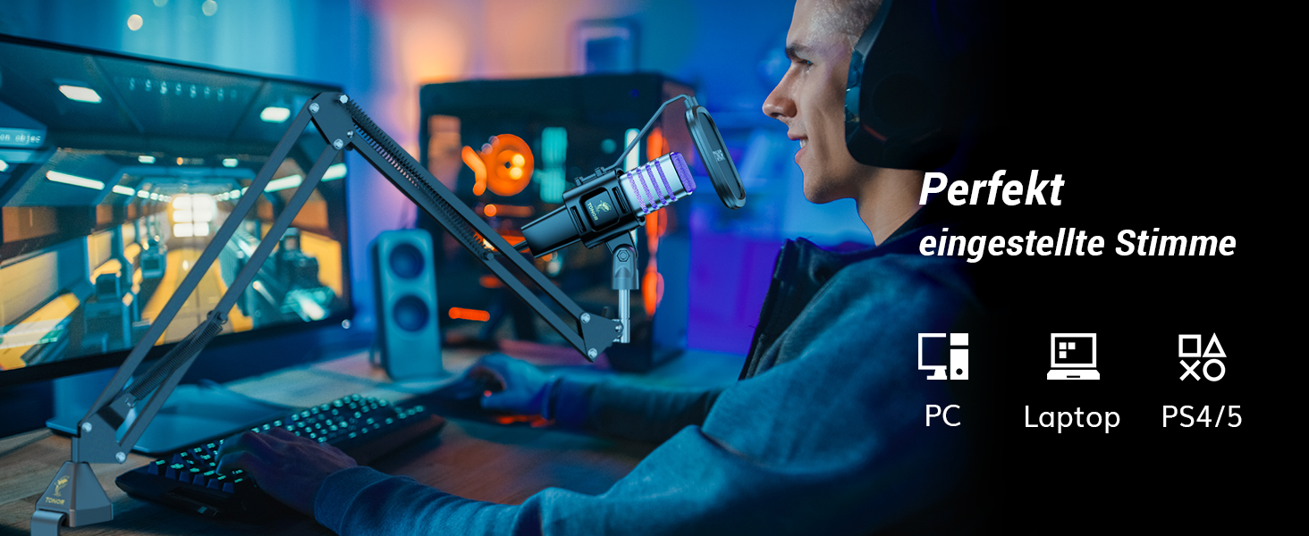 TONOR TC30 RGB мікрофон конденсаторний з підставкою, поп-фільтром та мікрофонною павутиною для стрімінгу, подкастингу, запису голосу, Twitch, сумісний з ноутбуком та ПК